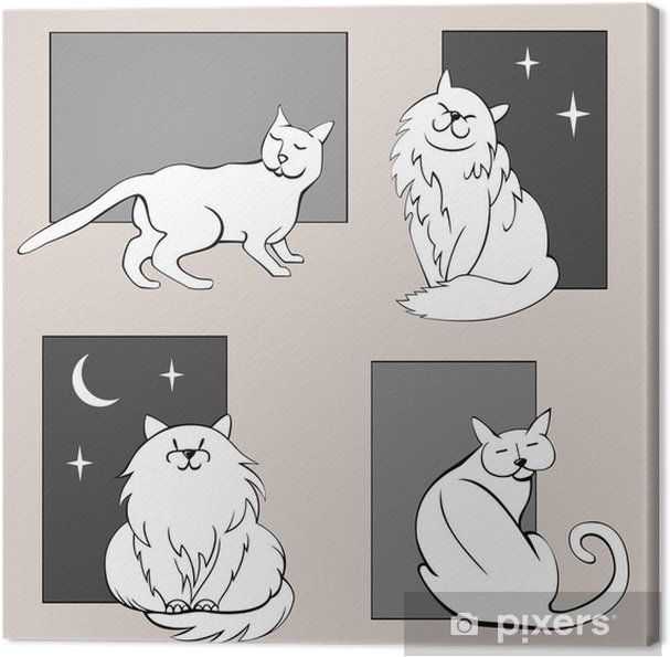 Funny cats sketches set three Canvas Print